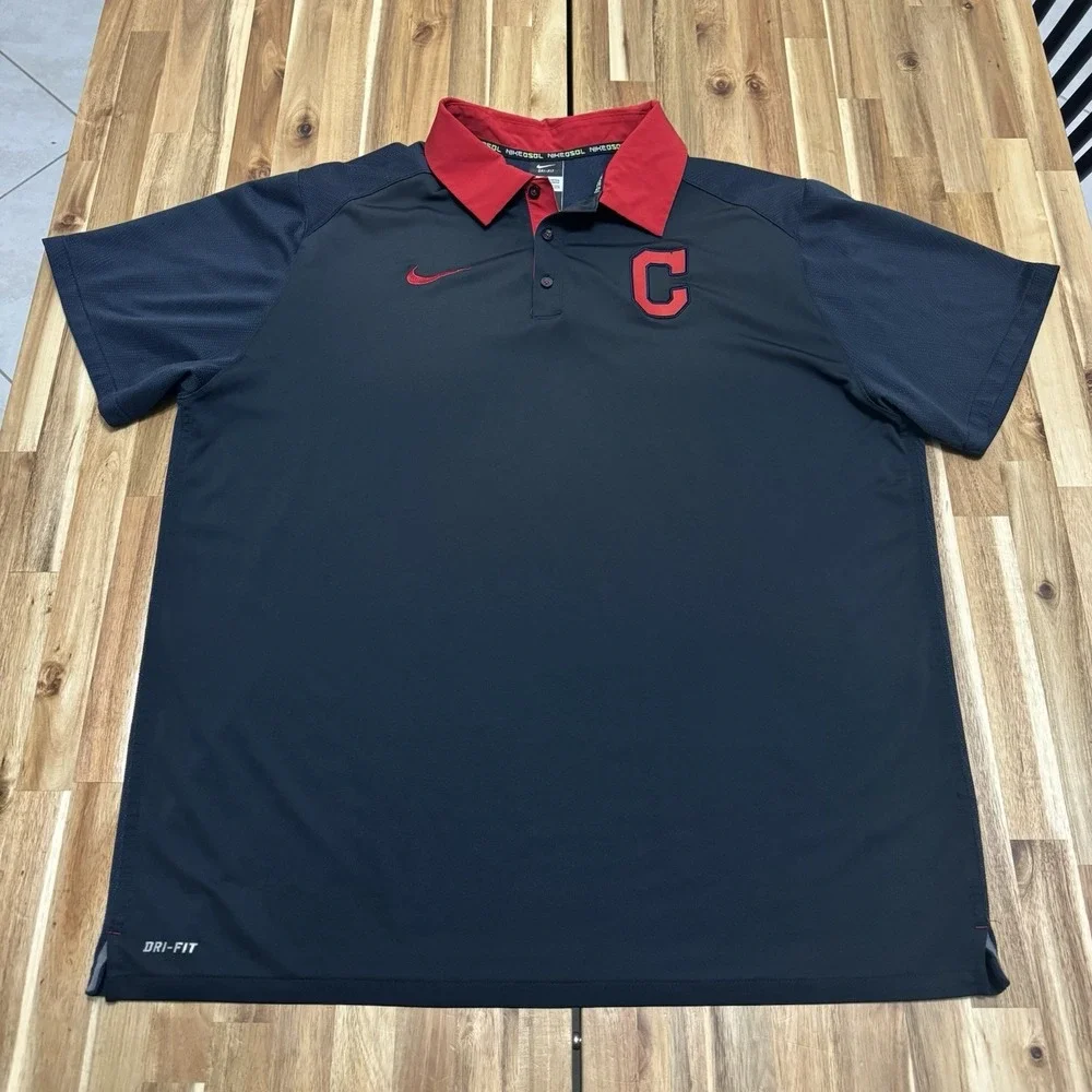 Cleveland Guardians Polo Shirt Mens 2XL Nike Blue MLB Baseball Performance Golf